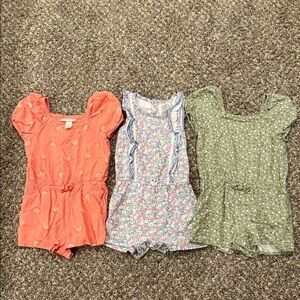 Set of Three Girls' Rompers - Coral, Floral, and Green 18-24 month